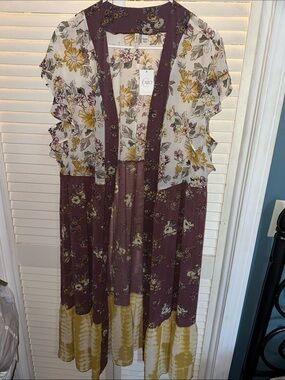 Cato Maroon, Cream and Yellow Floral Patchwork Maxi Dress
